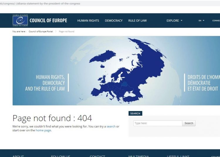 Këshilli i Europës zhduk nga faqja zyrtare njoftimin që gëzoi Partinë Demokratike